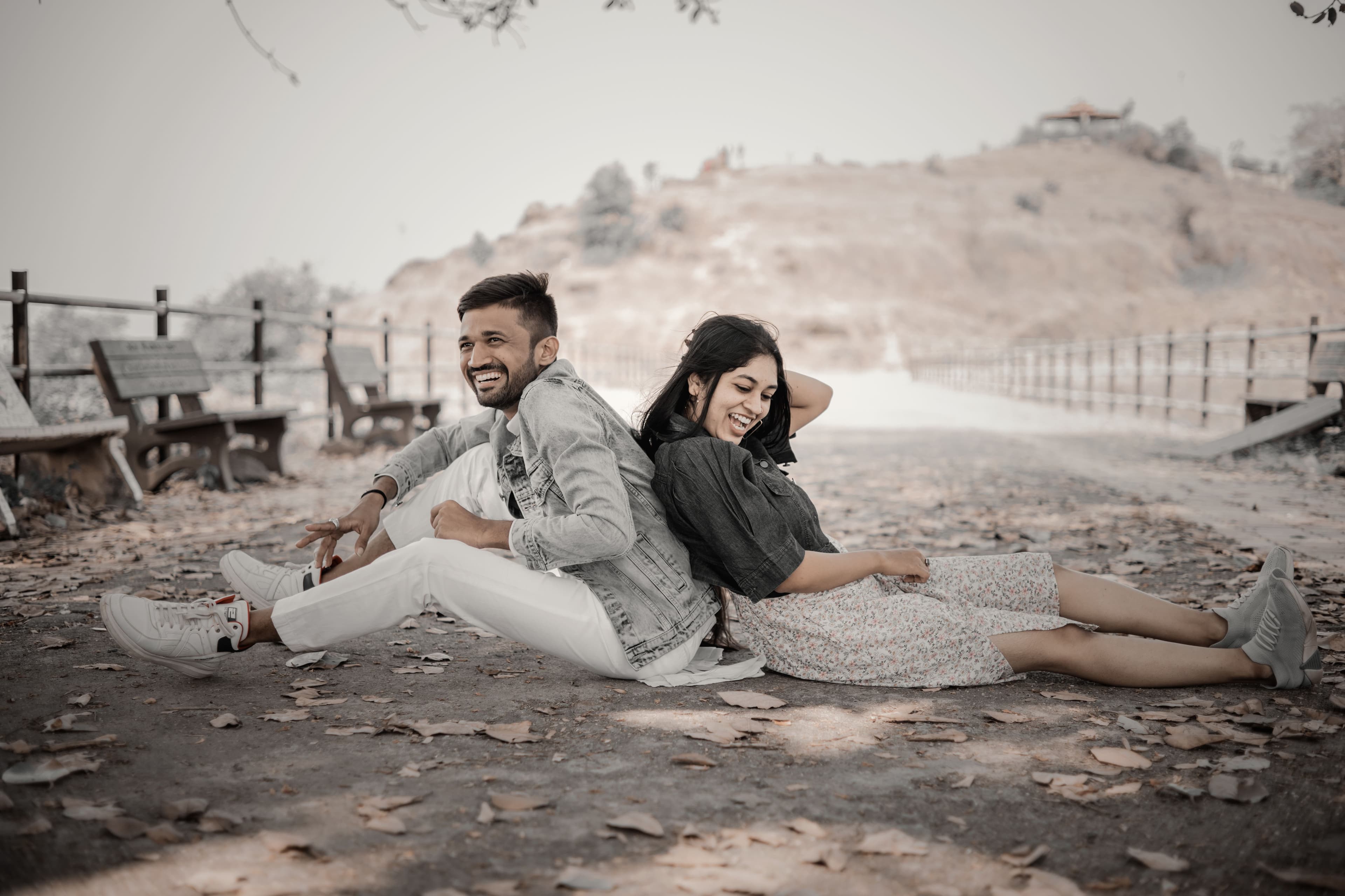 The couple sharing a joyful moment