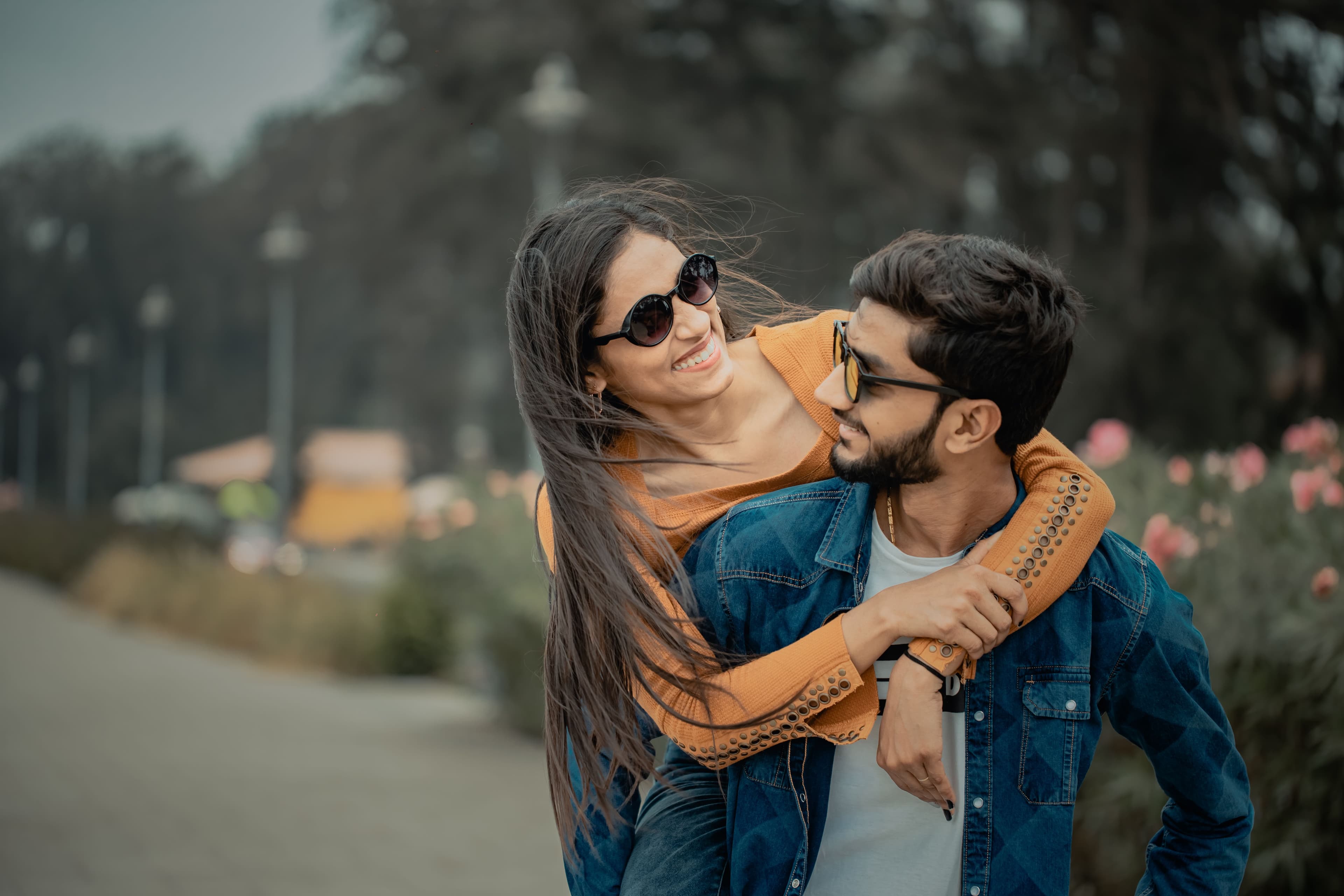 The couple sharing a tender moment