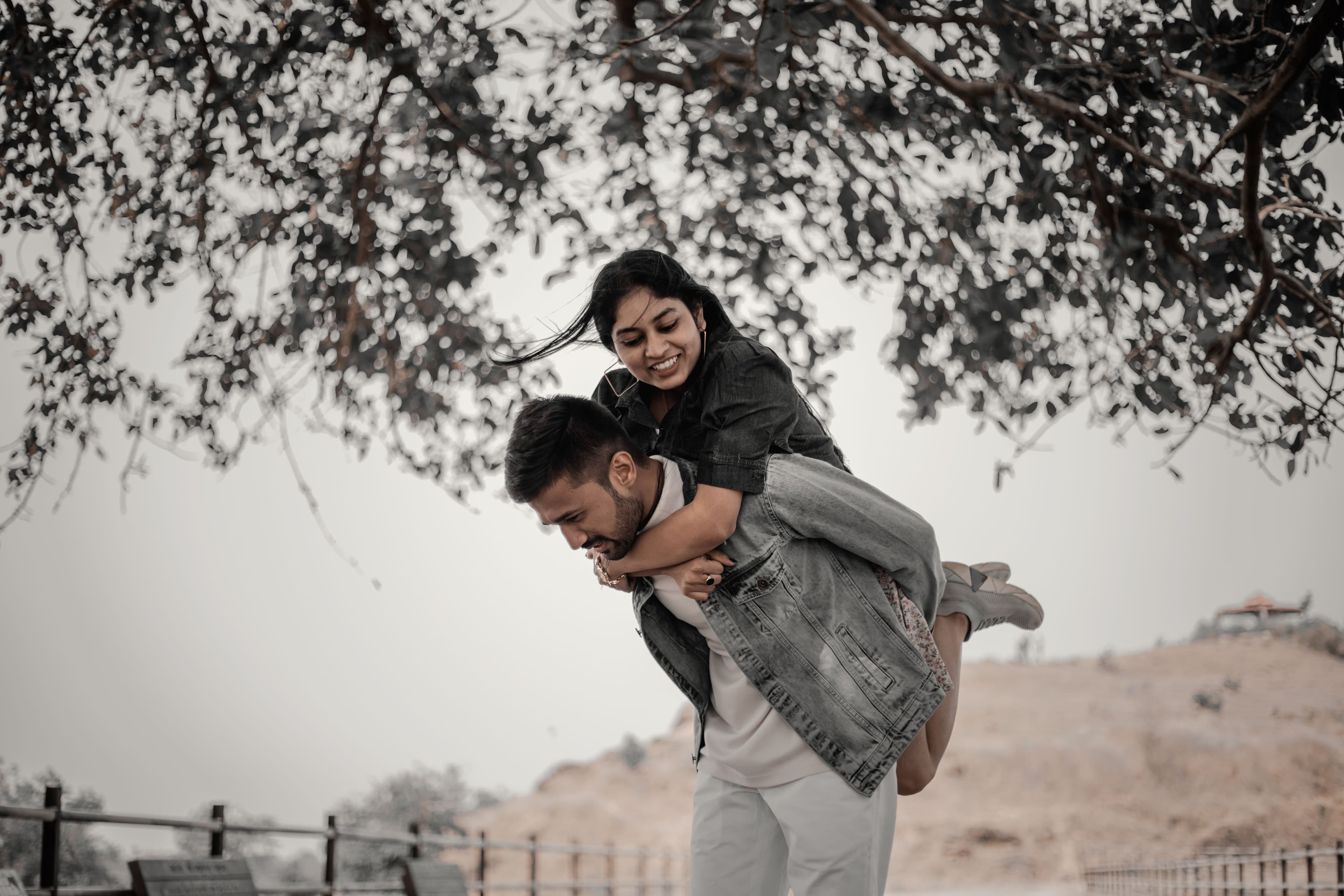 The couple laughing together